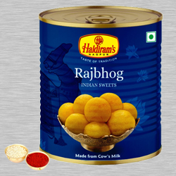 Haldiram Raj Bhog with free Roli Tilak and Chawal. Haldiram Raj Bhog with free Roli Tilak and Chawal.