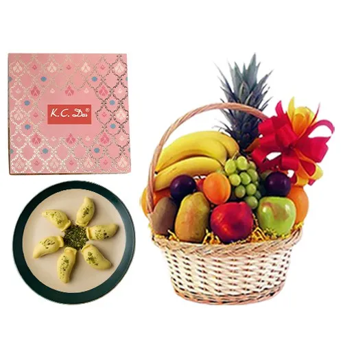 Luscious Gift of Aam Bhora Sondesh from K.C.Das N Fresh Fruit Basket