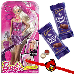 Spectacular Barbie Capelli Glam Doll with Kids Rakhi and Chocolate and Roli Tilak Chawal Spectacular Barbie Capelli Glam Doll with Kids Rakhi and Chocolate and Roli Tilak Chawal