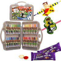 36 Pcs Coloring Set from Ben 10 with Rakhi and Roli Tilak Chawal 36 Pcs Coloring Set from Ben 10 with Rakhi and Roli Tilak Chawal