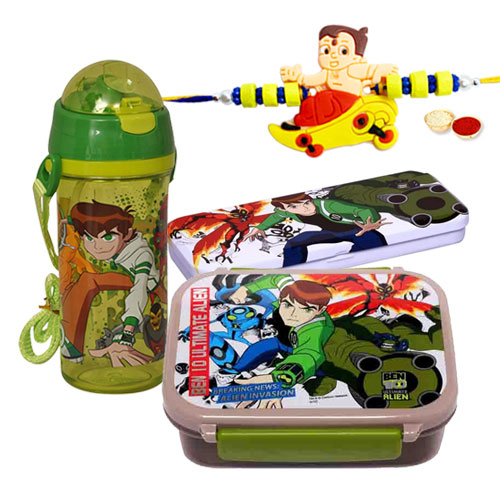 Go-to-School Set from Ben 10 with Ben 10 Rakhi and Roli Tilak Chawal Go-to-School Set from Ben 10 with Ben 10 Rakhi and Roli Tilak Chawal