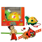 Twirly Whirly Turtle from Funskool with 2 Kids Rakhi and Roli Tilak Chawal Twirly Whirly Turtle from Funskool with 2 Kids Rakhi and Roli Tilak Chawal