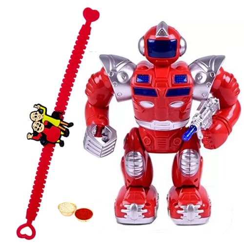 Battery Operated Walking Robot with Rakhi and Roli Tilak Chawal Battery Operated Walking Robot with Rakhi and Roli Tilak Chawal
