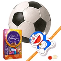 Football and Kids Rakhi, Cadbury Celebration Mini with Free Roli Tilak and Chawal Football and Kids Rakhi, Cadbury Celebration Mini with Free Roli Tilak and Chawal