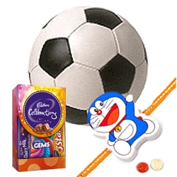Football and Kids Rakhi, Cadbury Celebration Mini with Free Roli Tilak and Chawal Football and Kids Rakhi, Cadbury Celebration Mini with Free Roli Tilak and Chawal