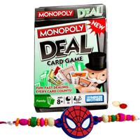 Merrymaking Monopoly Deal Card Game and Kids Rakhi, Cadbury Nutties with Free Roli Tilak and Chawal Merrymaking Monopoly Deal Card Game and Kids Rakhi, Cadbury Nutties with Free Roli Tilak and Chawal