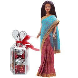 Delicious Gift of Homemade Chocolates with Indian Barbie for Baby Girl Delicious Gift of Homemade Chocolates with Indian Barbie for Baby Girl