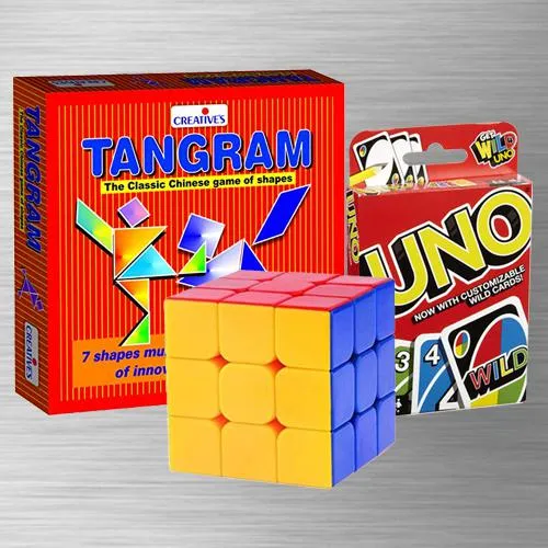 Wonderful Uno Card Game with Tangram Puzzle N Rubiks Cube