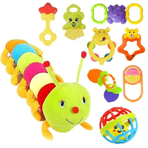Lovely Caterpillar Soft Toy N Rattles Combo for Newborn