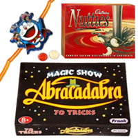 Magic Tricks Game and Kids Rakhi, Cadbury Nutties with Free Roli Tilak and Chawal Magic Tricks Game and Kids Rakhi, Cadbury Nutties with Free Roli Tilak and Chawal