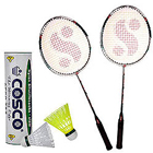 Happy Moments with Cosco Aero-737 Shuttle Cock (Set of 6 Shuttles),Silver Fusion Badminton Racket 2 pcs Happy Moments with Cosco Aero-737 Shuttle Cock (Set of 6 Shuttles),Silver Fusion Badminton Racket 2 pcs