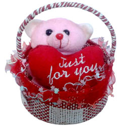Superb Gift of Teddy in a Basket with Sweet Love Superb Gift of Teddy in a Basket with Sweet Love