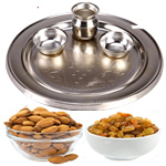 Silver Plated Thali with 200 Gms. Almonds and Resins Silver Plated Thali with 200 Gms. Almonds and Resins