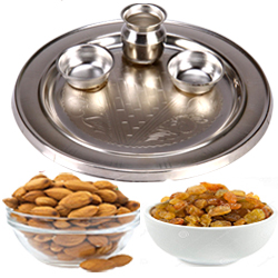 Silver Plated Thali with 200 Gms. Almonds and Resins Silver Plated Thali with 200 Gms. Almonds and Resins