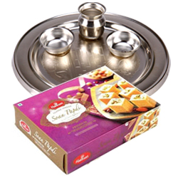 Soan Papdi & Silver Plated Thali Soan Papdi & Silver Plated Thali