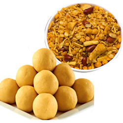 Mix Namkeen And Besan ladoo Mix Namkeen And Besan ladoo