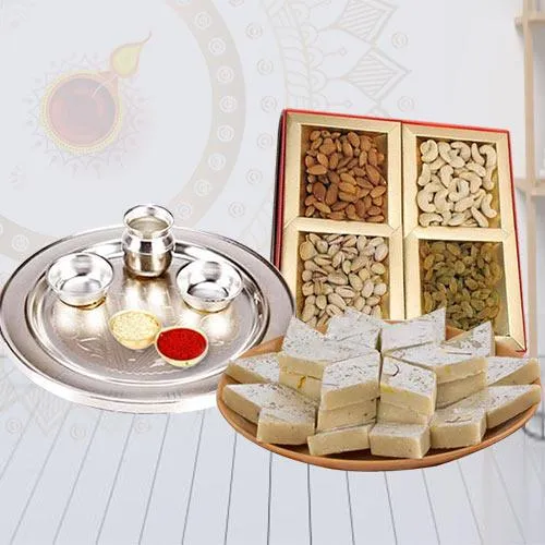 Auspicious Pooja Thali with Kaju Katli N Dry Fruits