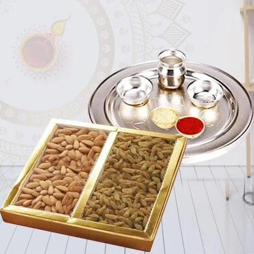 Ethnic Pooja Thali with Mixed Dry Fruits Ethnic Pooja Thali with Mixed Dry Fruits