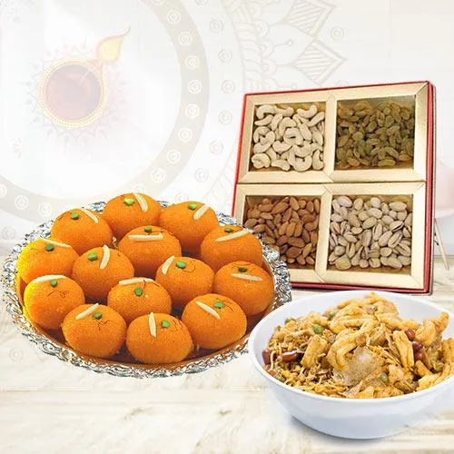 Assorted Dry Fruits, Laddo n Namkeen Gift Combo Assorted Dry Fruits, Laddo n Namkeen Gift Combo