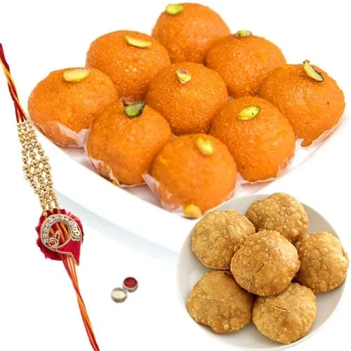 Boondi Ladoo wth Kachori and Rakhi