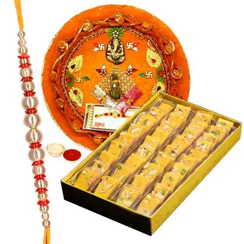 Delicious Patisha Pack N Rakhi Thali with One Fancy Rakhi Delicious Patisha Pack N Rakhi Thali with One Fancy Rakhi
