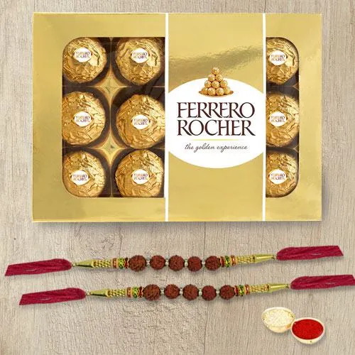 Divine Rudraksha Rakhi with Ferrero Rocher Divine Rudraksha Rakhi with Ferrero Rocher