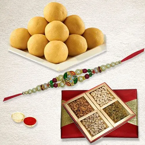 Boondi Ladoo with Dry Fruits N Ethnic Rakhi