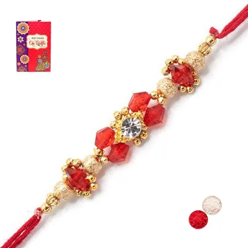 Ethnic Red Stone N Gold Bead Rakhi Ethnic Red Stone N Gold Bead Rakhi