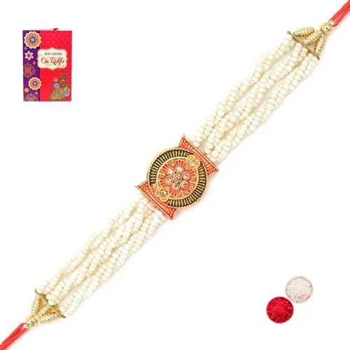 Floral Rakhi in Pearl n Stone Design Floral Rakhi in Pearl n Stone Design