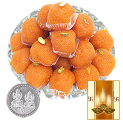 Boondi Laddoo with Silver Plated Coin Boondi Laddoo with Silver Plated Coin