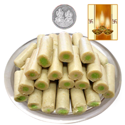 Kaju Pista Roll with Silver Plated Coin Kaju Pista Roll with Silver Plated Coin