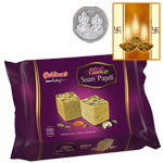 Haldiram Soan Papdi l with Silver Plated Coin Haldiram Soan Papdi l with Silver Plated Coin