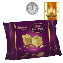 Haldiram Soan Papdi l with Silver Plated Coin Haldiram Soan Papdi l with Silver Plated Coin