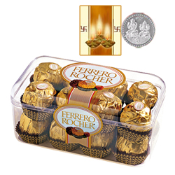 Ferrero Rocher Chocolate 12 Pcs with free Siver Plated Coin and Diwali Card. Ferrero Rocher Chocolate 12 Pcs with free Siver Plated Coin and Diwali Card.