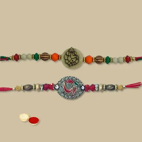 Ethnic Rakhi Set of 2 with Roli, Chawal n Card