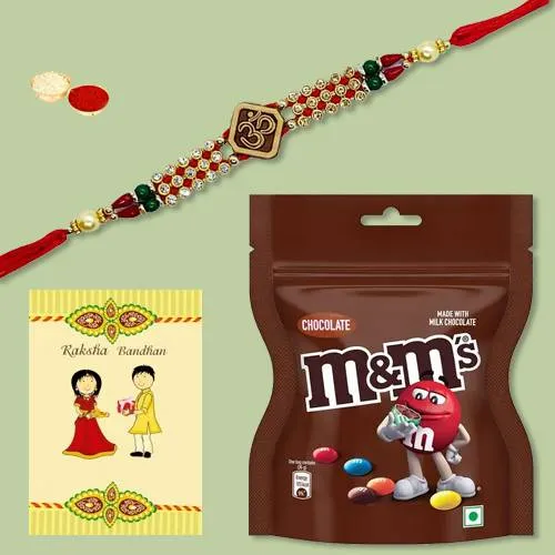 Designer Rakhi with M N M Chocolates, Roli Chawal Tika N Card Designer Rakhi with M N M Chocolates, Roli Chawal Tika N Card