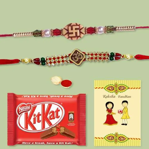 Twin Ethnic Rakhi with Kitkat Bar n Rakhi Card Twin Ethnic Rakhi with Kitkat Bar n Rakhi Card