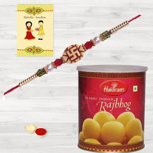 Designer Rakhi with Rajbhog from Haldirams Designer Rakhi with Rajbhog from Haldirams