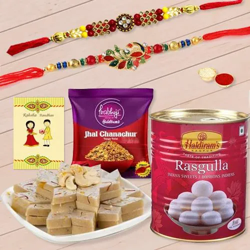 Classy Rakhi Set of 2 with Haldiram Sweets n Snacks Classy Rakhi Set of 2 with Haldiram Sweets n Snacks