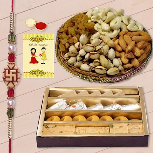 Holy Ganesh Rakhi with Assorted Sweets n Dry Fruits Holy Ganesh Rakhi with Assorted Sweets n Dry Fruits