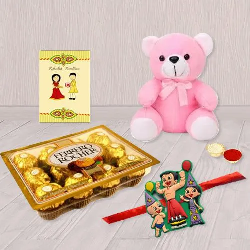 Fancy Kids Rakhi with Teddy Bear n Ferrero Rocher Fancy Kids Rakhi with Teddy Bear n Ferrero Rocher