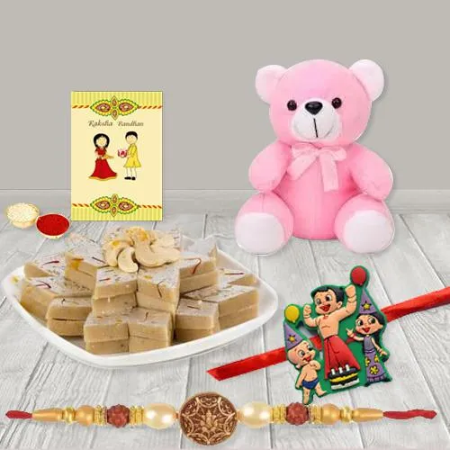 Ethnic Bhai N Kids Rakhi Set with Teddy n Kaju Katli