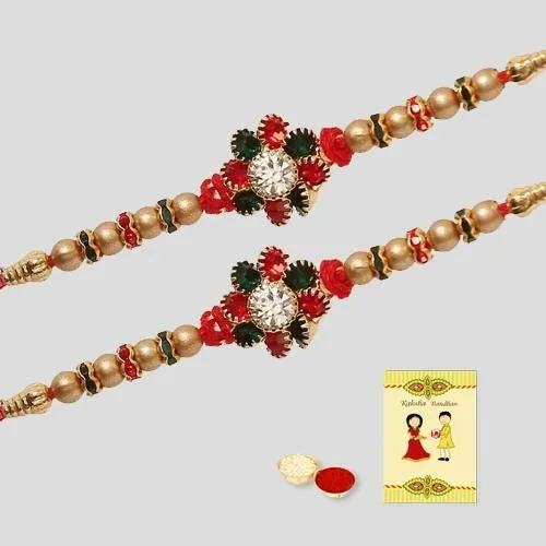Dazzling Diamond Rakhi Set of 2 with Roli, Chawal n Card Dazzling Diamond Rakhi Set of 2 with Roli, Chawal n Card