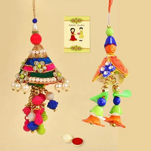 Enticing Bracelet Rakhi Pair with Roli, Chawal N Card Enticing Bracelet Rakhi Pair with Roli, Chawal N Card