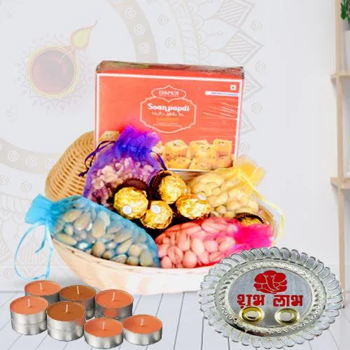 Cherished Selection of Dry Fruits, Sweets, Chocolates N Candles<br><br>