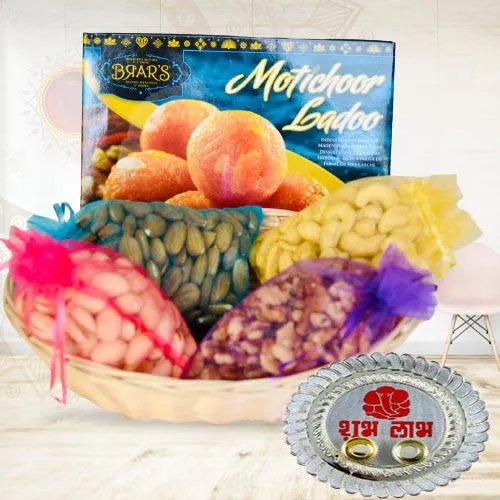 Remarkable Gift Pack of Dry-fruits with Sweets N Pooja Thali