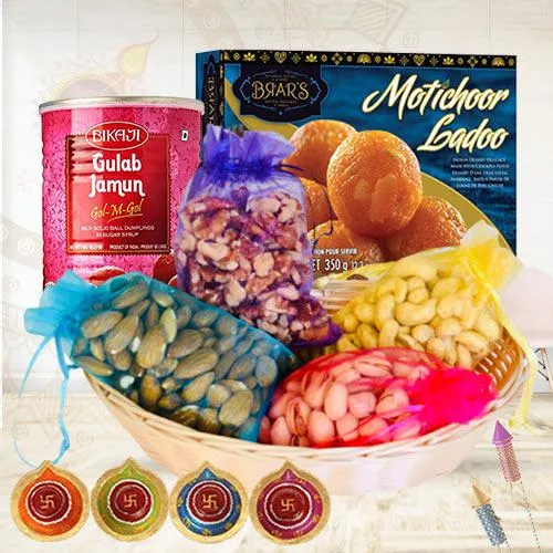 Assorted Dry Fruits Collection with Motichoor Laddo N Diya