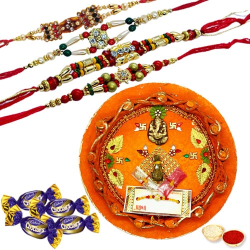 Admirable Thali with Rakhi and Chocolate Delight Admirable Thali with Rakhi and Chocolate Delight