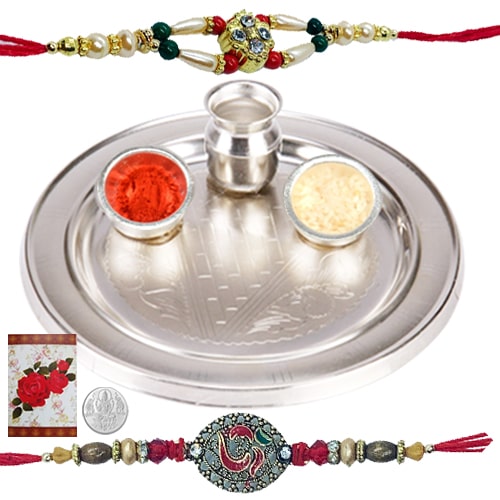 Rakhi Thali with Rakhis Hamper<br><font color=#0000FF>Free Delivery in USA</font> Rakhi Thali with Rakhis Hamper<br><font color=#0000FF>Free Delivery in USA</font>
