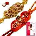 Two Shree Rakhi with Roli Tika and Message Card Two Shree Rakhi with Roli Tika and Message Card